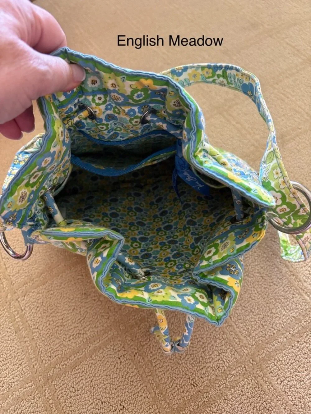 Vera Bradley English Meadow On The Go Shoulder Bag Retired Floral Blue Green